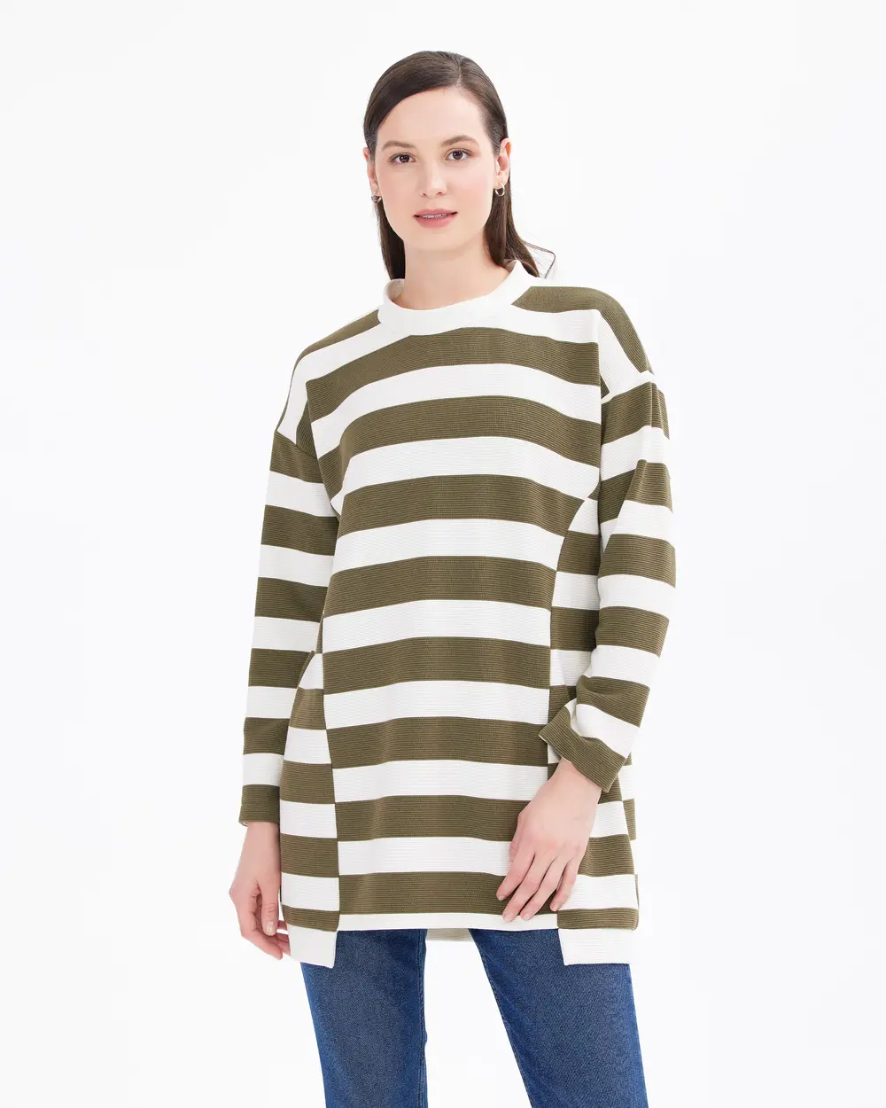 Stripe Patterned Crew Neck Tunic