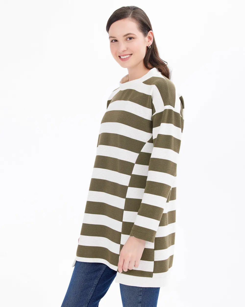 Stripe Patterned Crew Neck Tunic