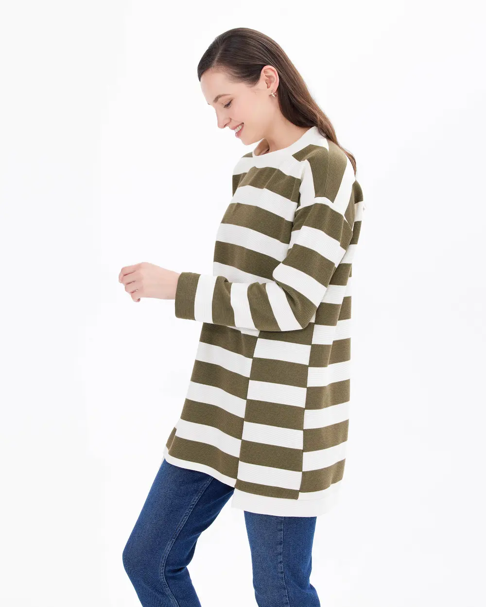 Stripe Patterned Crew Neck Tunic