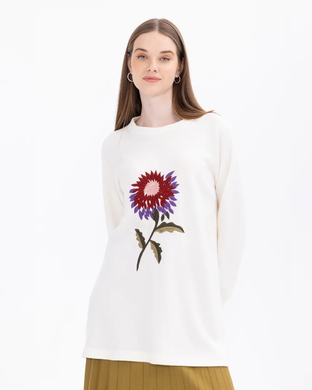 Embroidered Relaxed Fit Knit Fabric Tunic