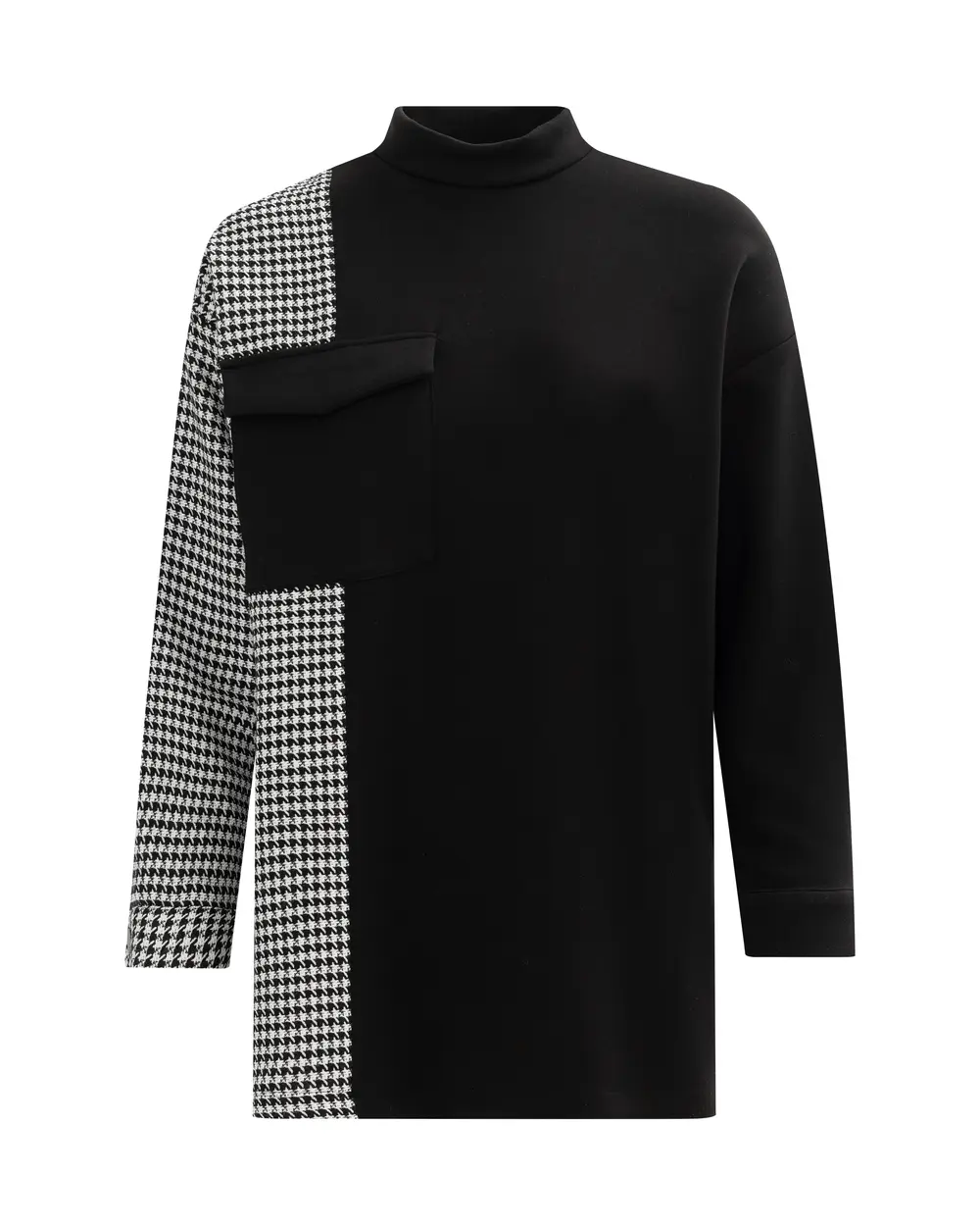 Houndstooth Pattern Detailed Pocketed Relaxed Cut Tunic