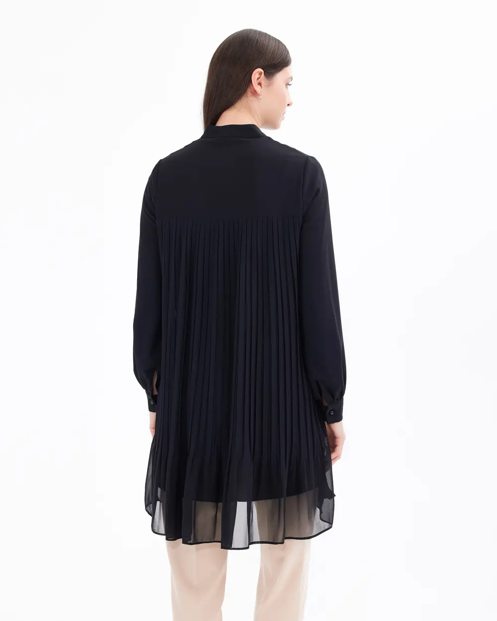 Tie Detailed Pleated Chiffon Tunic