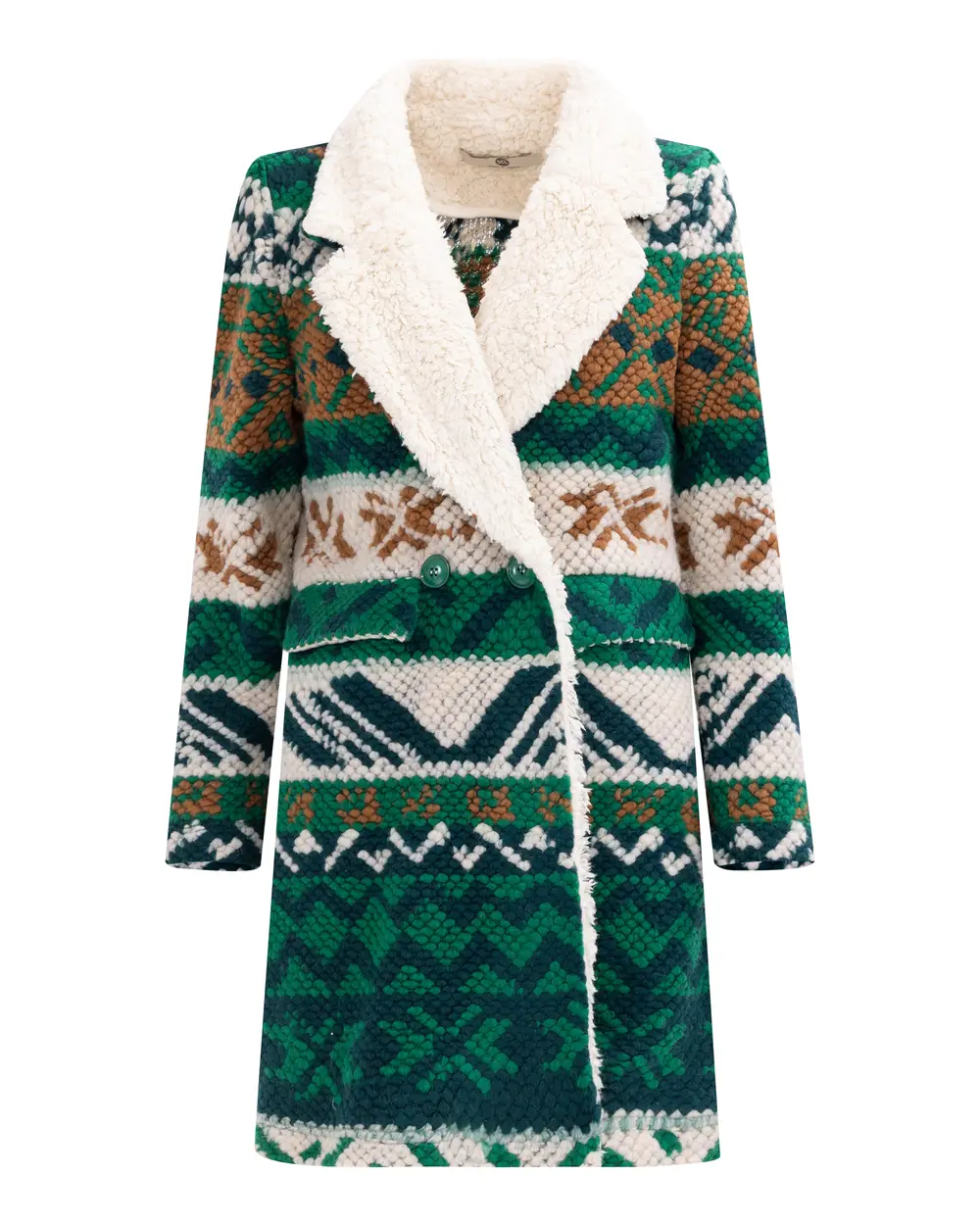 Mixed Patterned Plush Coat with Pockets