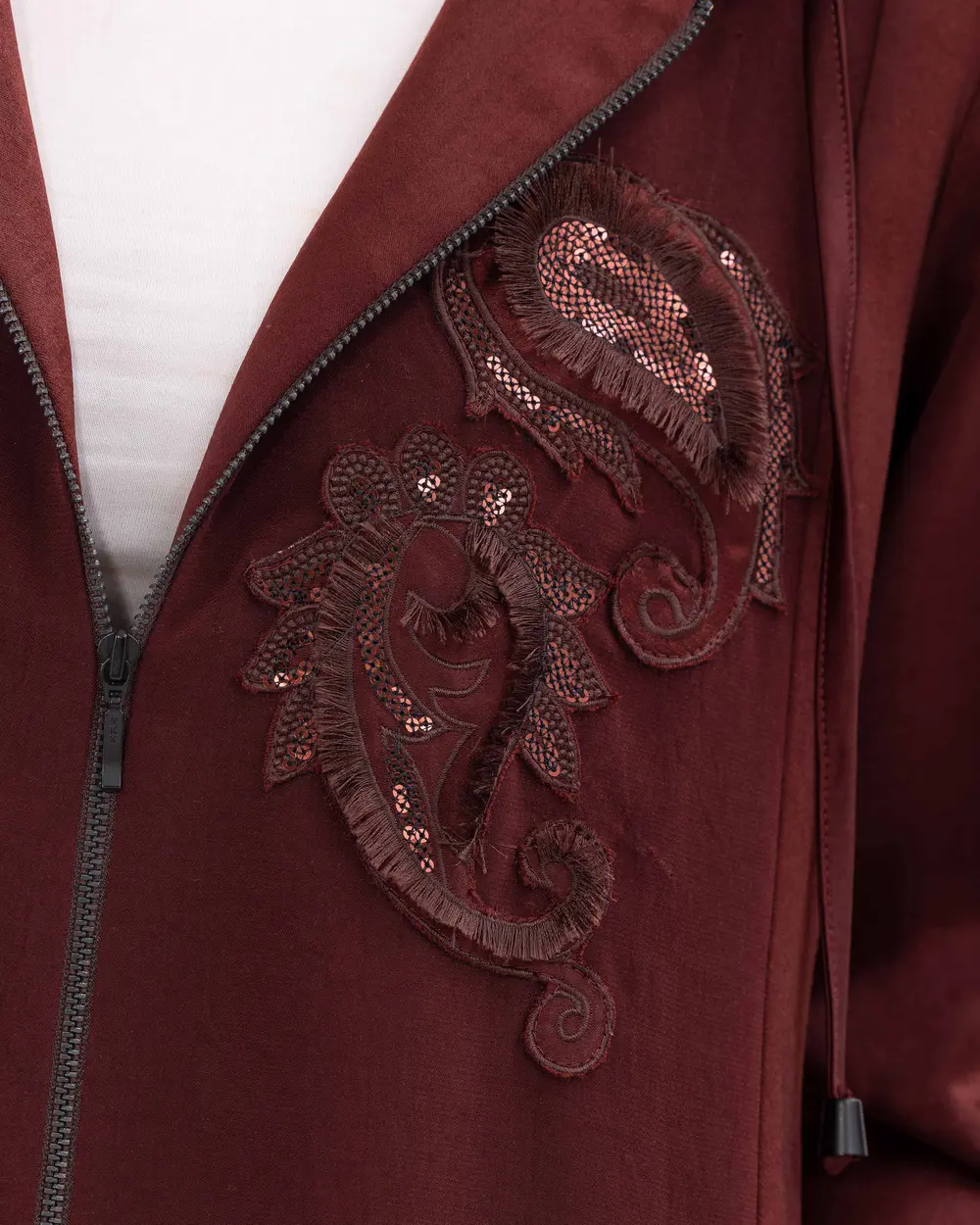 Embroidery Detailed Accessorized Woven Coat