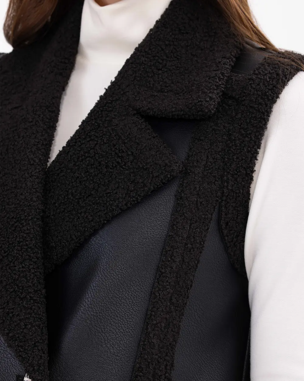 Faux Leather Vest with Plush Detail Pockets