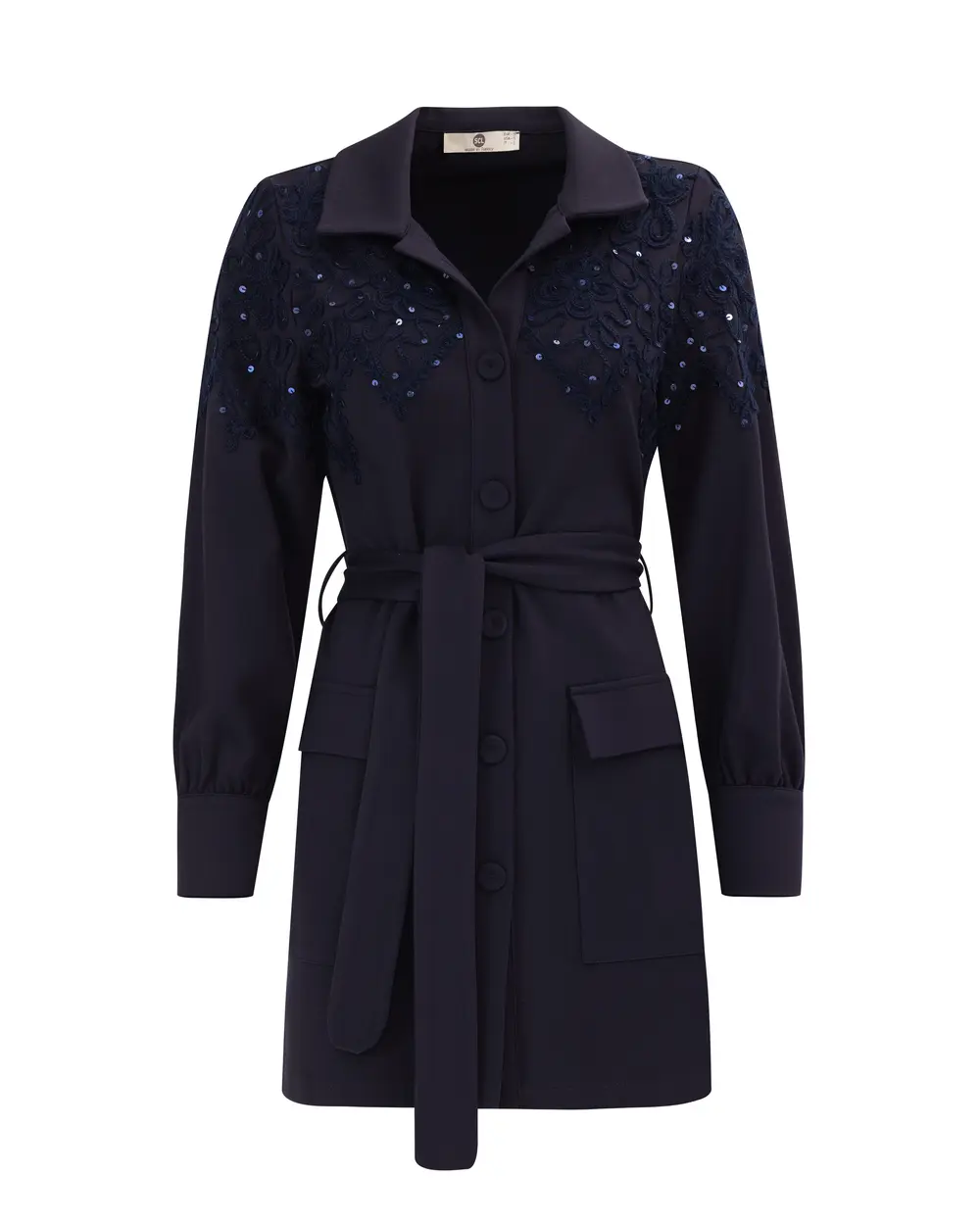 Nakış İşlemeli Kemerli Örme Kumaş Ceket