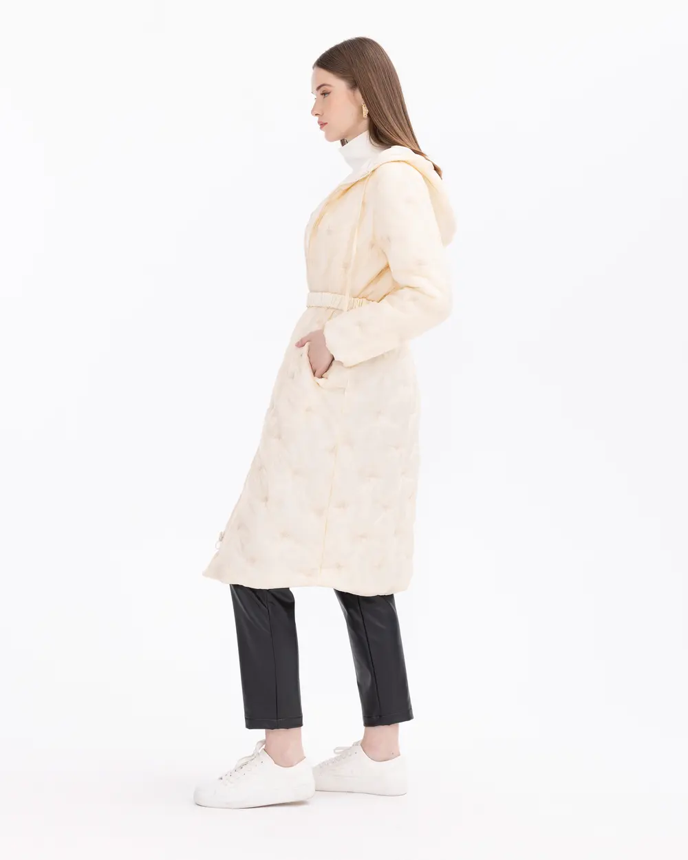 Embroidered Hooded Midi-Length Anorak Coat