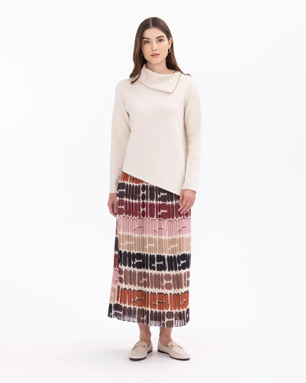 Patterned Pleated Full Length Skirt