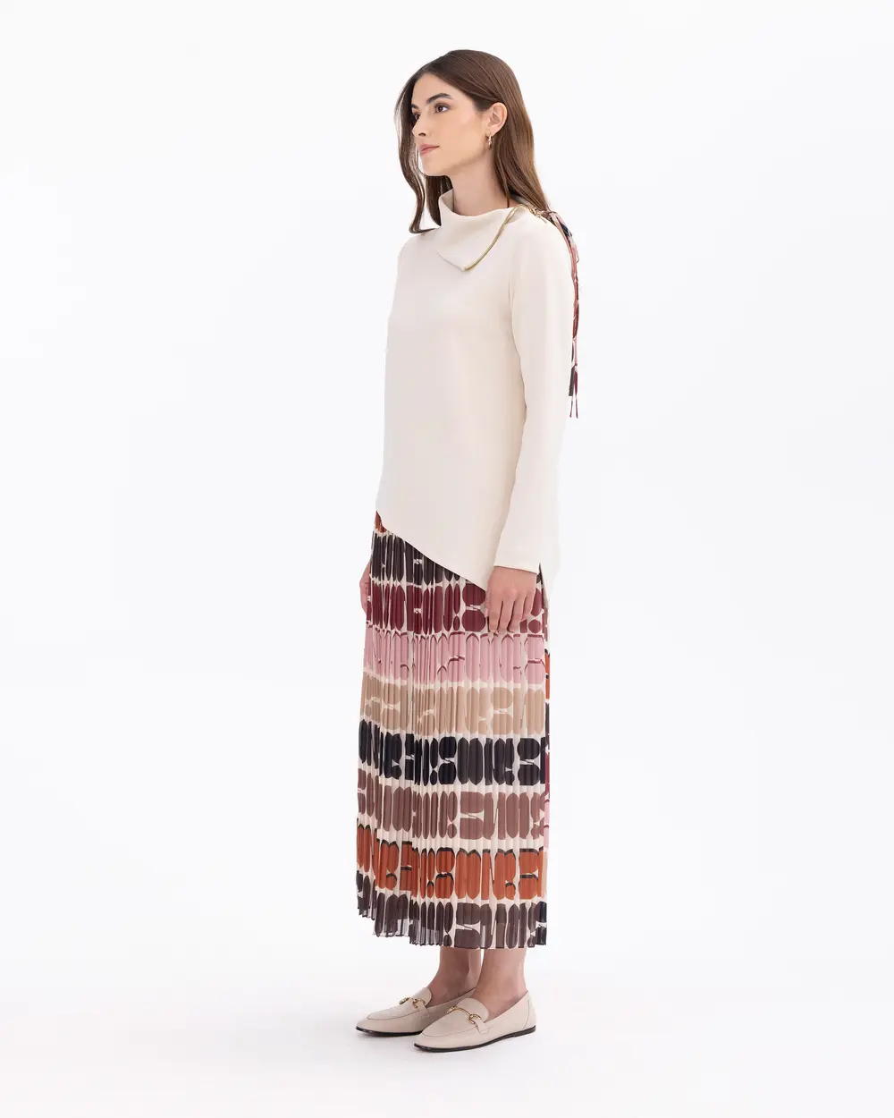 Patterned Pleated Full Length Skirt