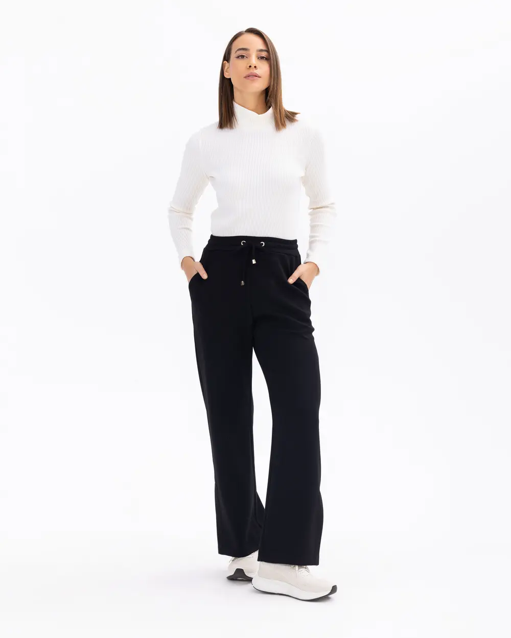 Wide-Legged Pants with Slits and Elastic Waist