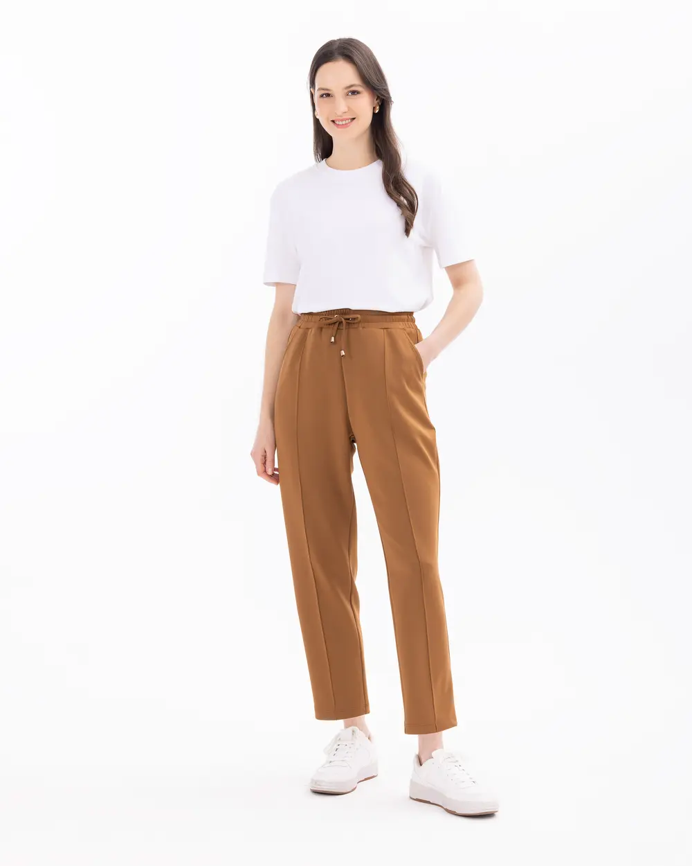 Carrot Cut Ribbed Knit Fabric Trousers