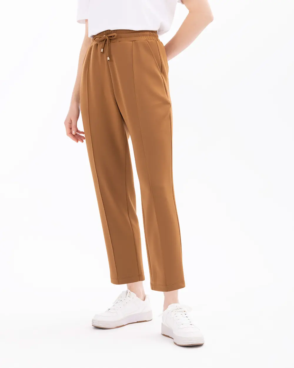 Carrot Cut Ribbed Knit Fabric Trousers
