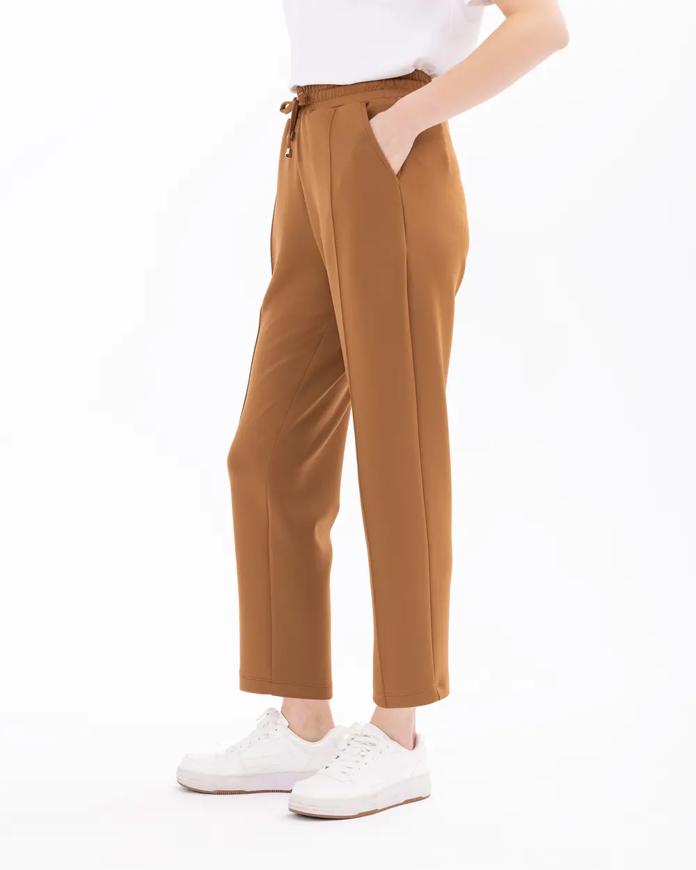 Carrot Cut Ribbed Knit Fabric Trousers
