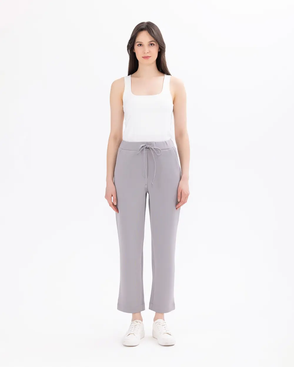 Elastic Waist Ankle-Length Scuba Fabric Pants