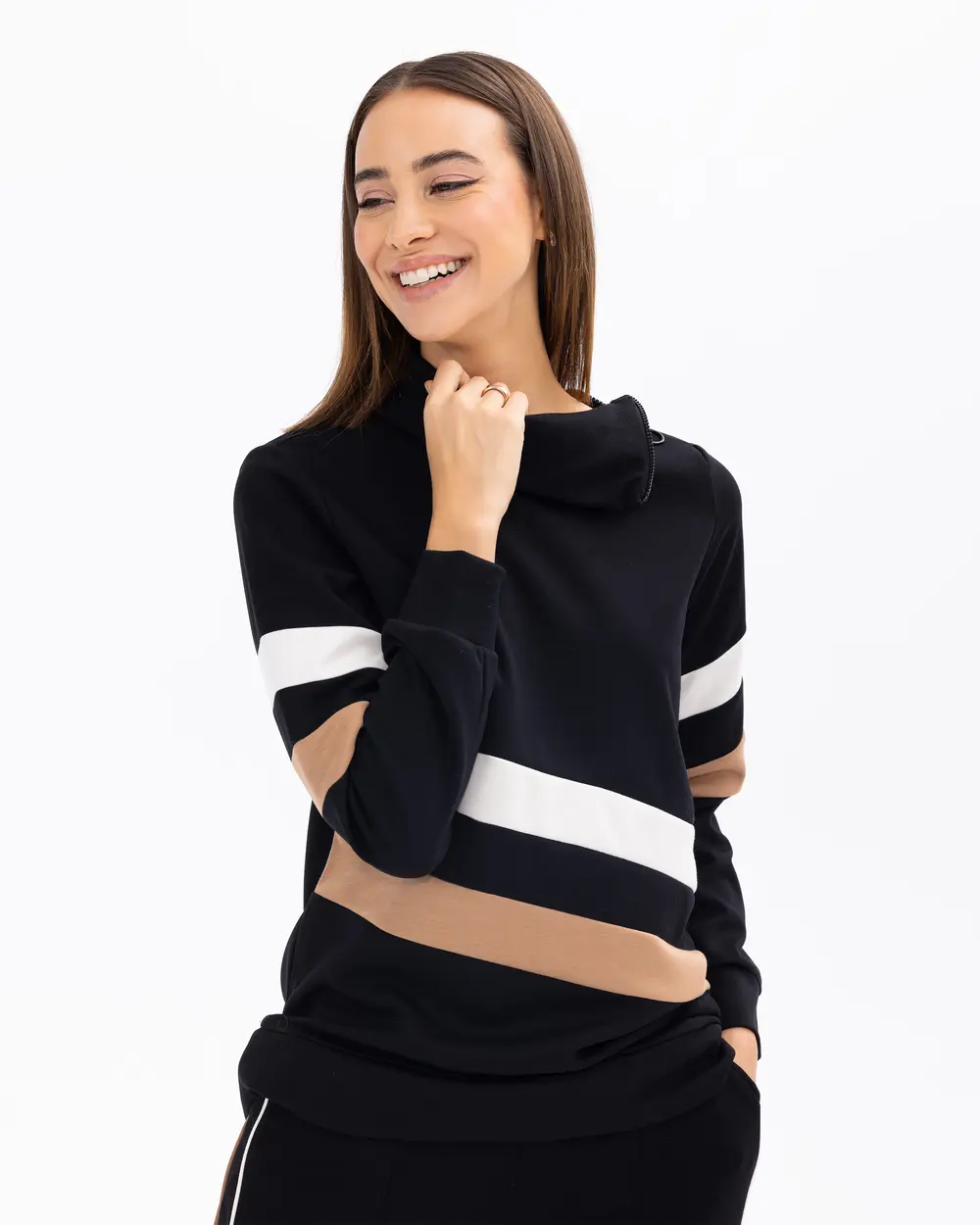 Asymmetrical Cut Sweatshirt with Stripe Detail