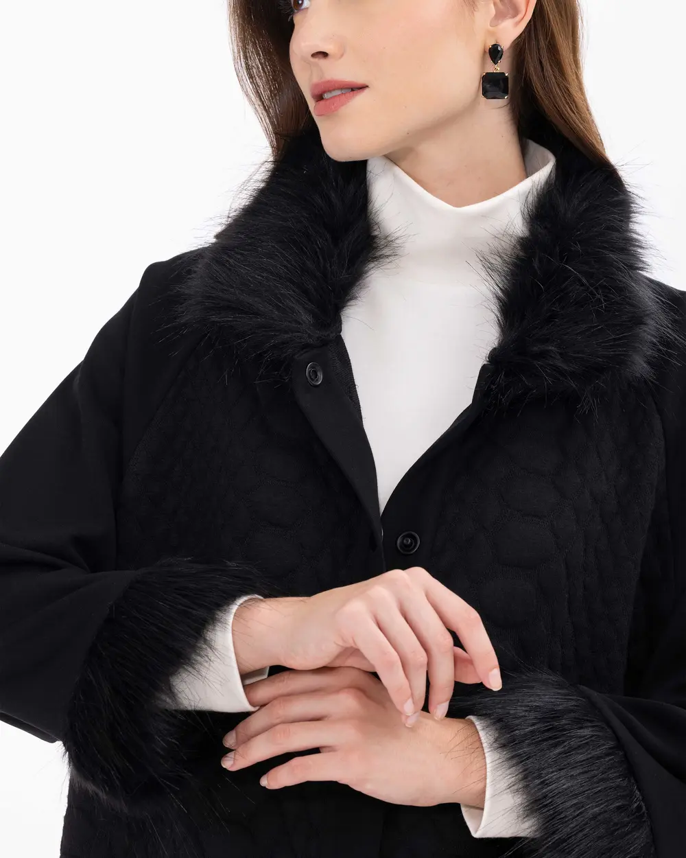 Comfortable Cut Cap with Faux Fur Detail and Snap Buttons