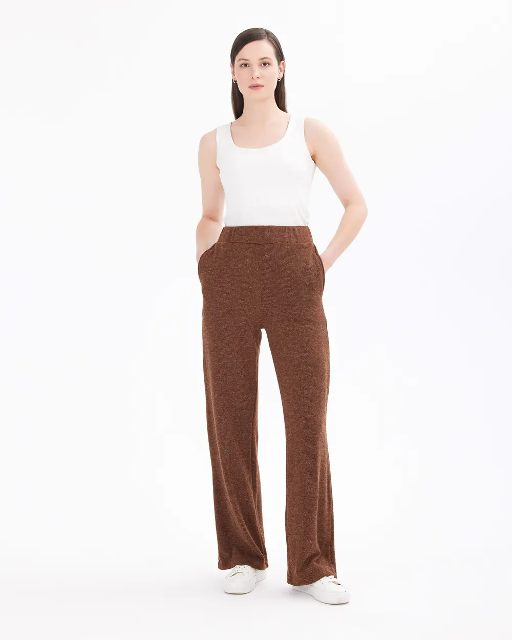 Elastic Waist Relaxed Fit Full Length Trousers