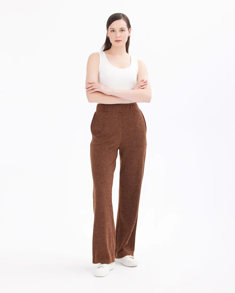 Elastic Waist Relaxed Fit Full Length Trousers