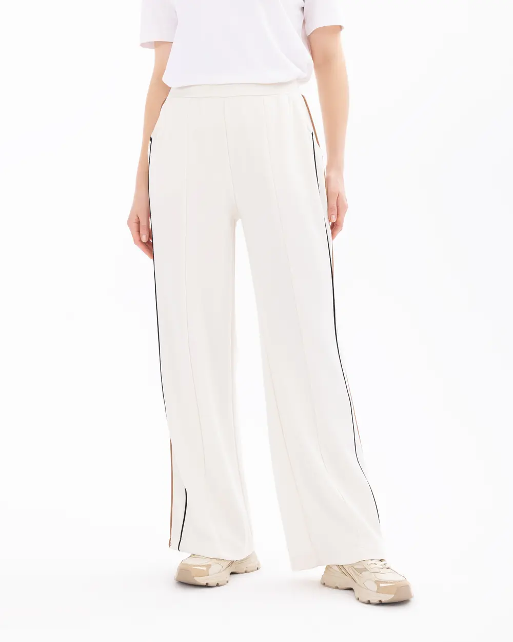 Elastic Waist Sweatpants with Piping Detail