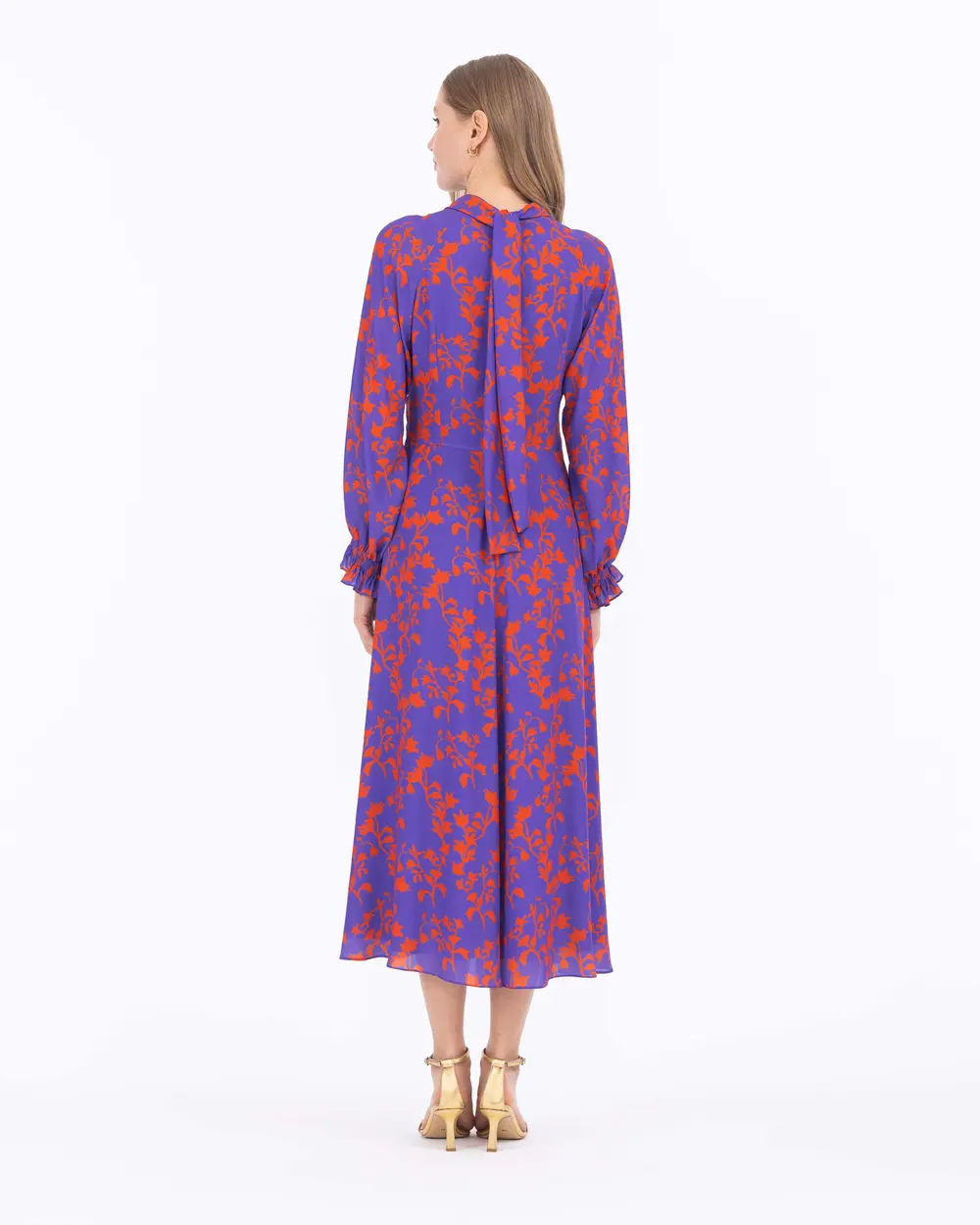 Draped Floral Pattern Dress With Collar Collar