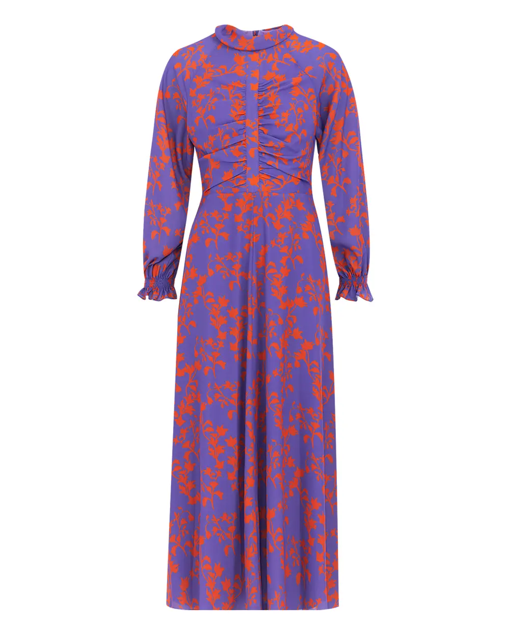 Draped Floral Pattern Dress With Collar Collar