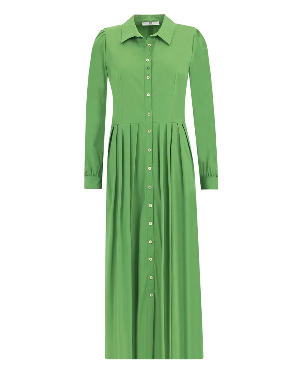 Pleated Shirt Collar Long Sleeve Dress