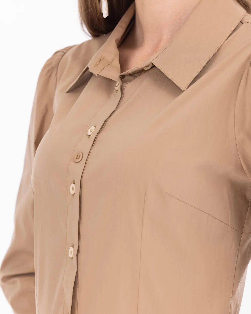 Pleated Shirt Collar Long Sleeve Dress