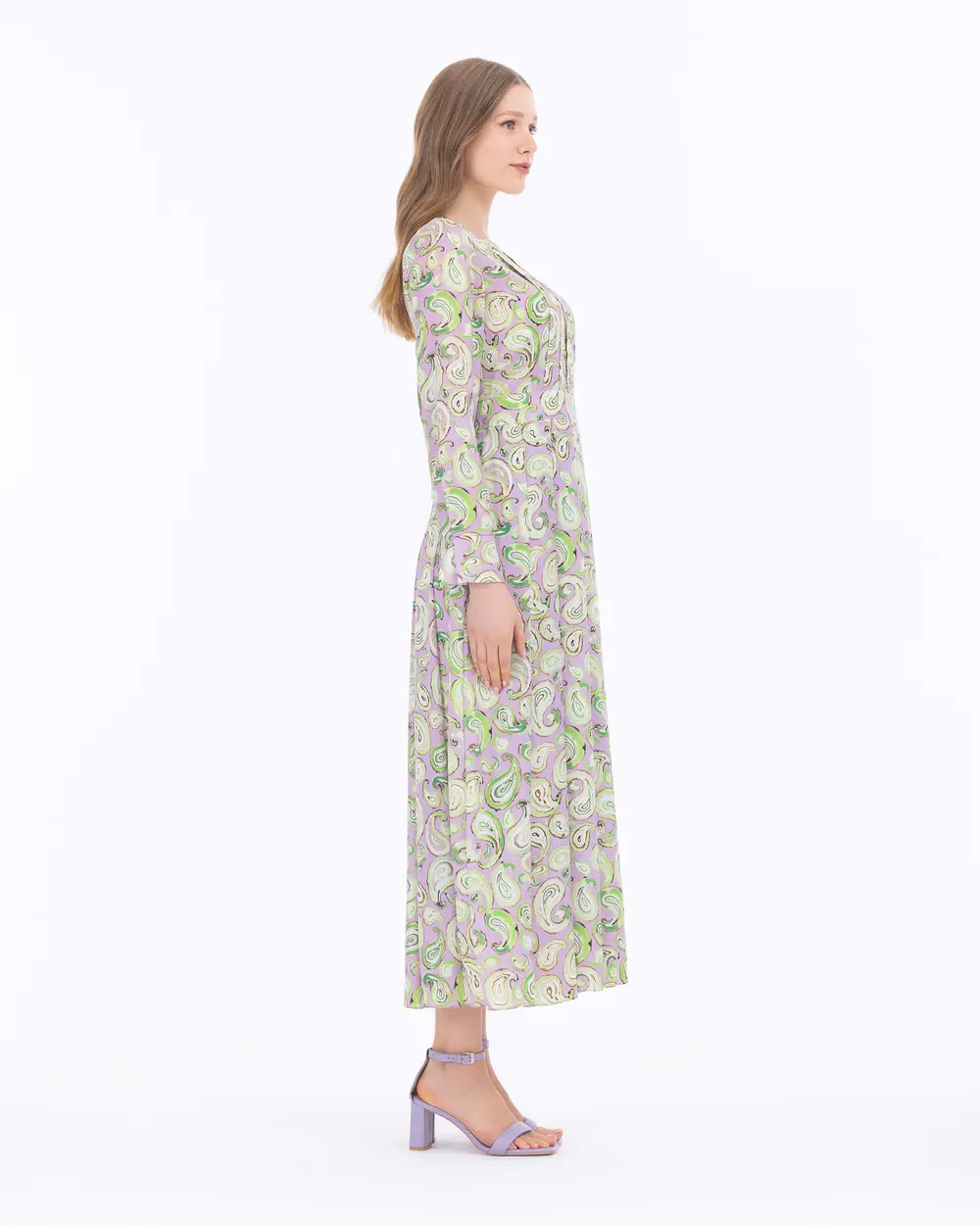 Shawl Pattern Long Sleeve Dress