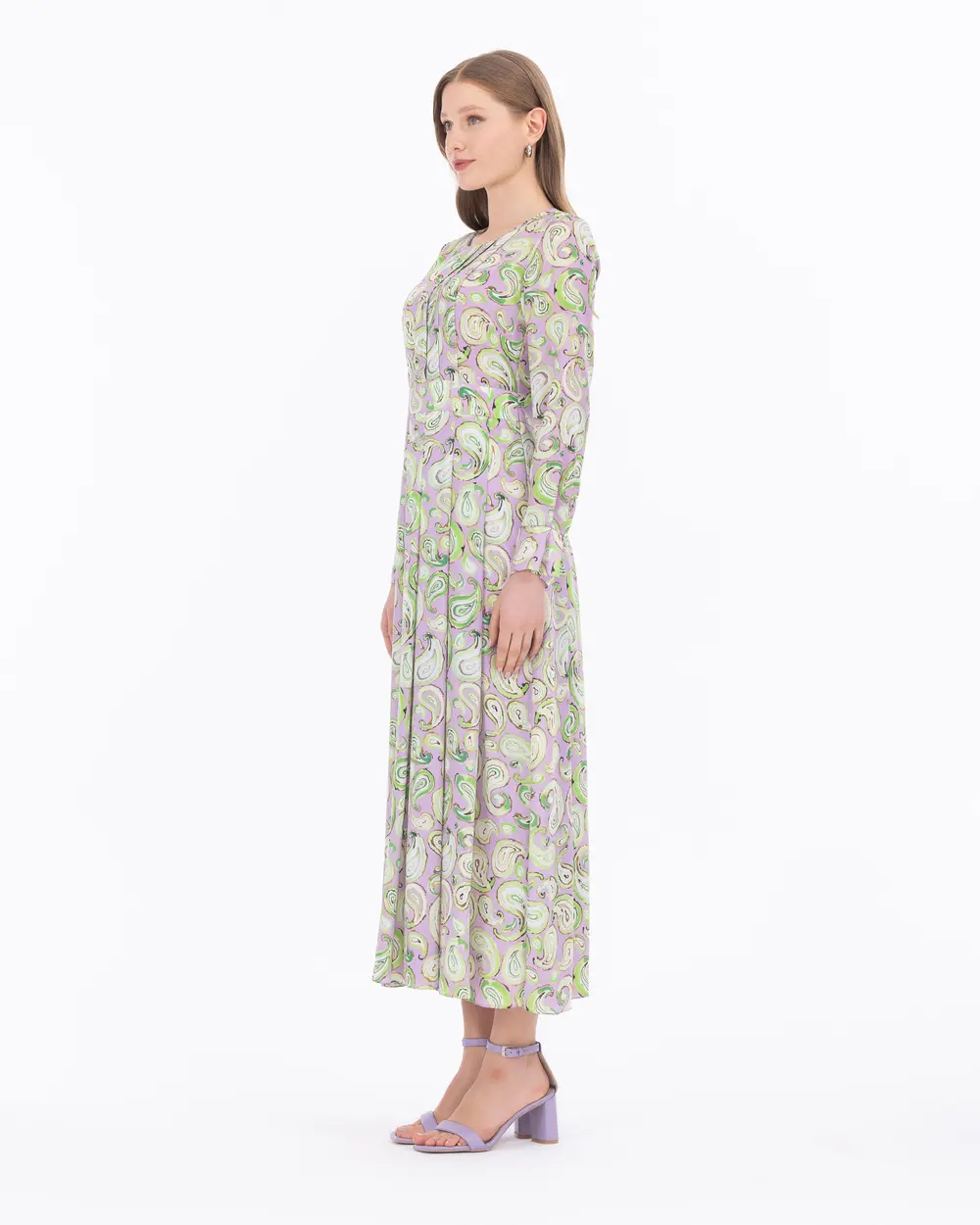 Shawl Pattern Long Sleeve Dress