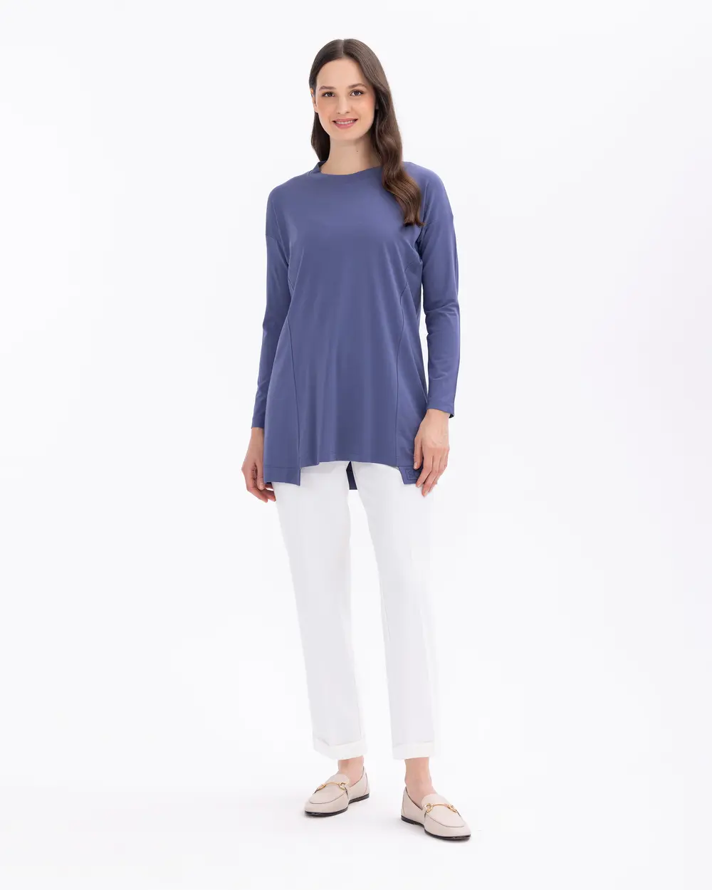 Round Neck Long Sleeve Basic Tunic