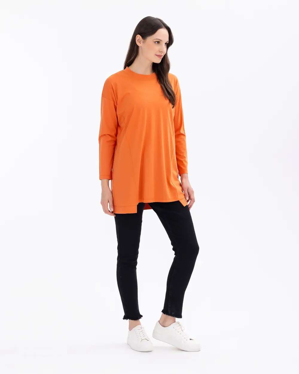 Round Neck Long Sleeve Basic Tunic