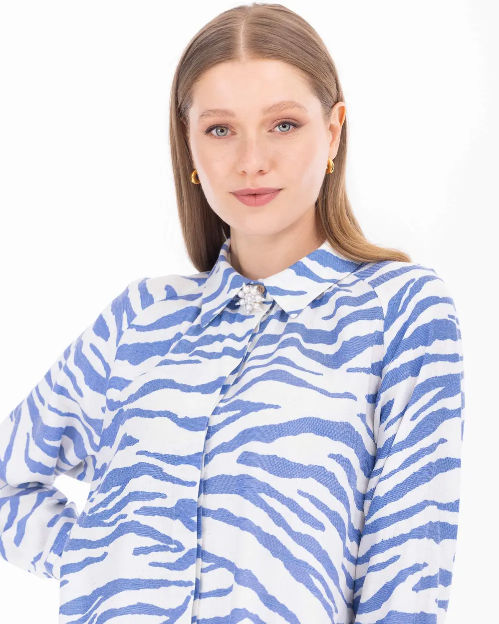 Zebra Pattern Shirt Collar Tunic