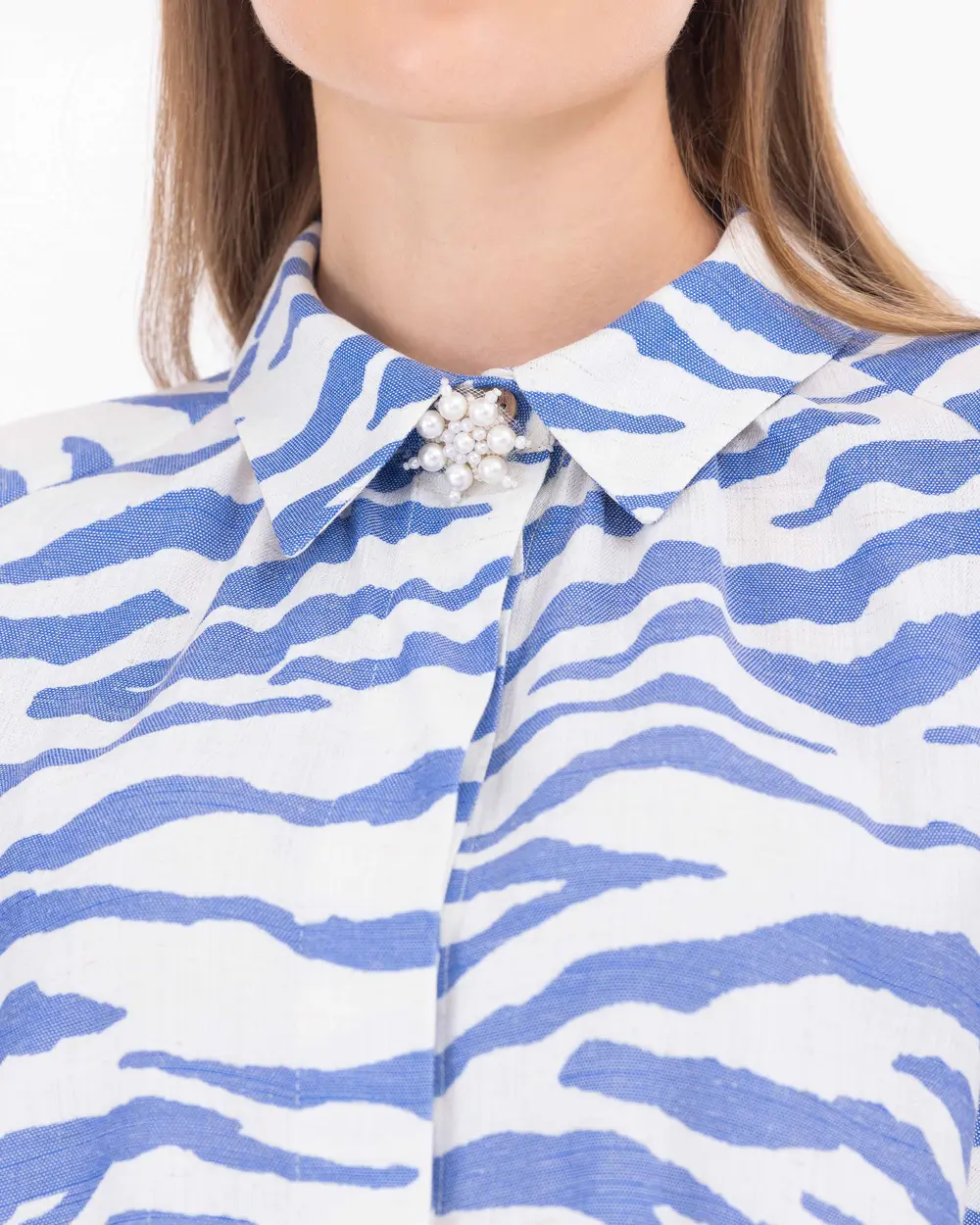 Zebra Pattern Shirt Collar Tunic