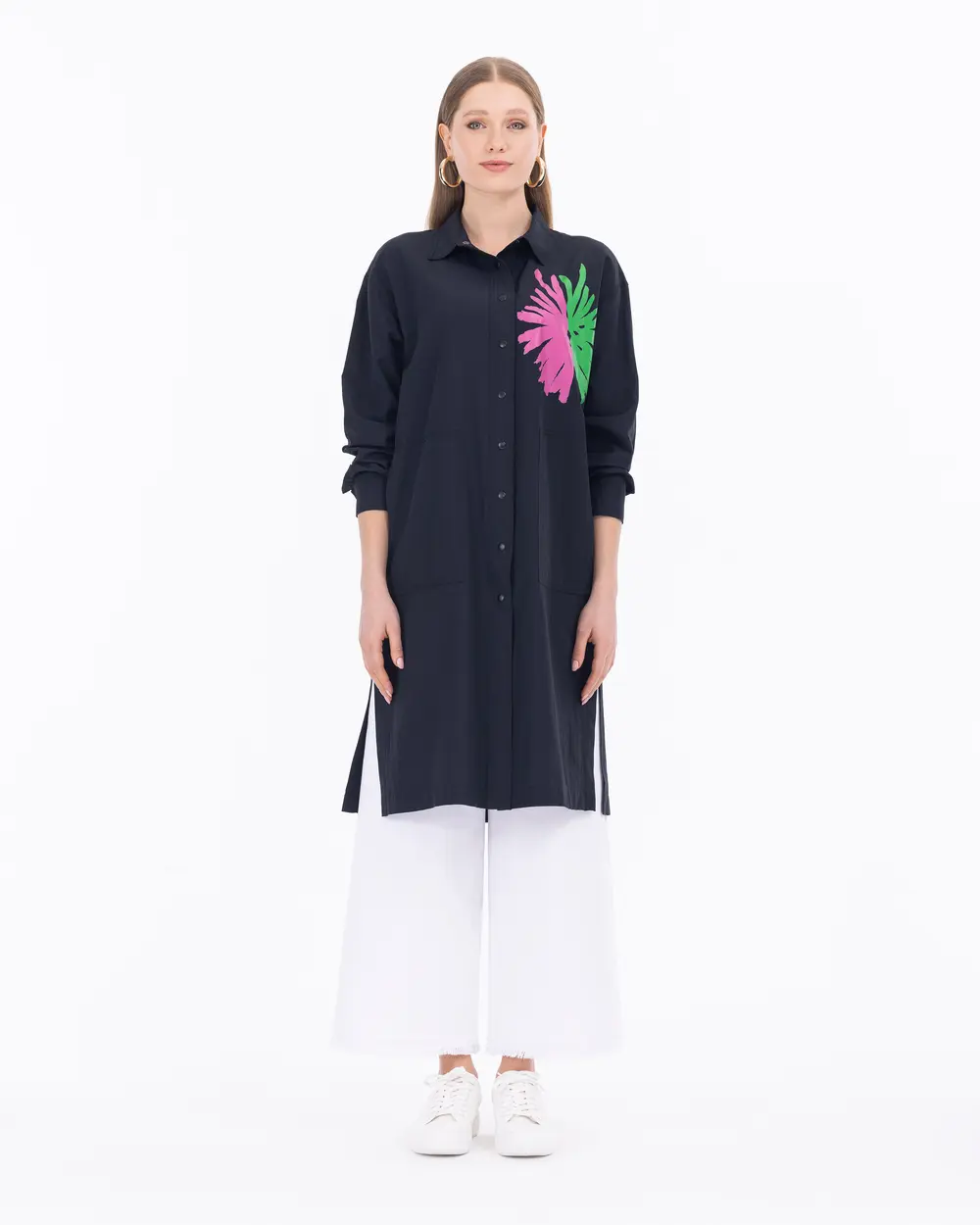 Shirt Collar Snap Button Tunic