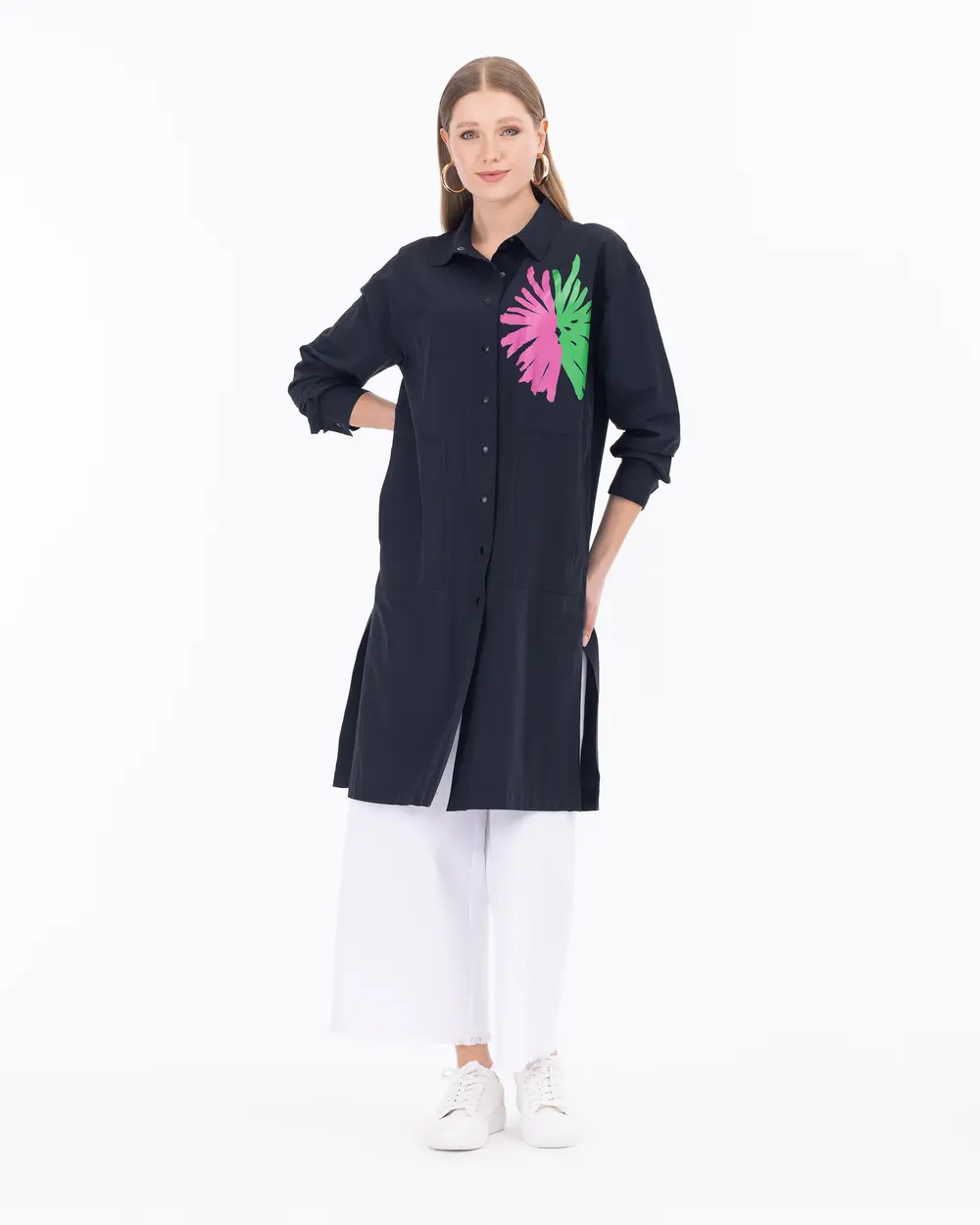 Shirt Collar Snap Button Tunic