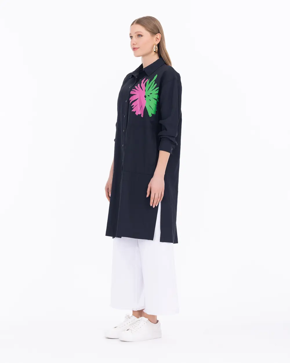 Shirt Collar Snap Button Tunic
