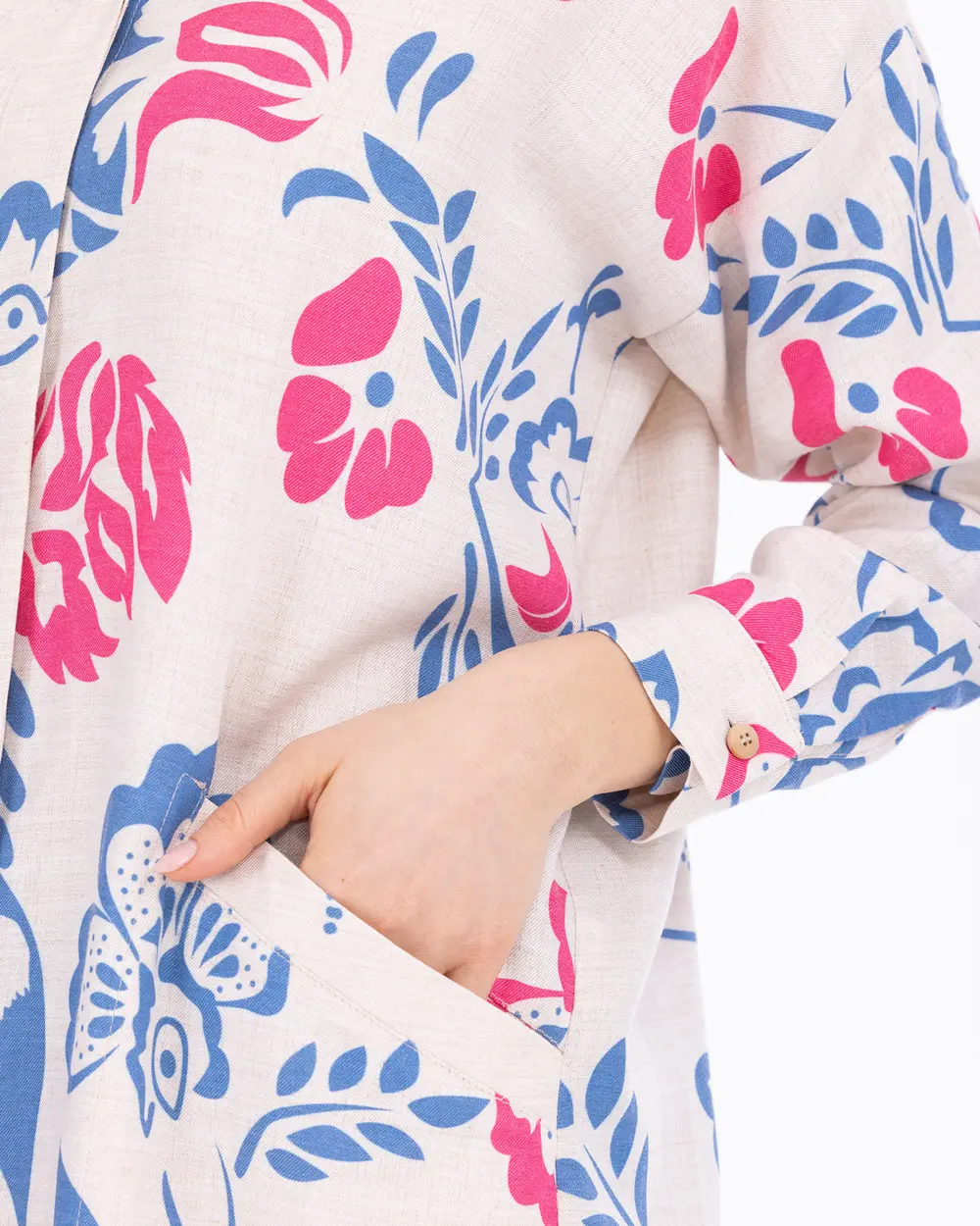 Floral Patterned Shirt Collar Tunic