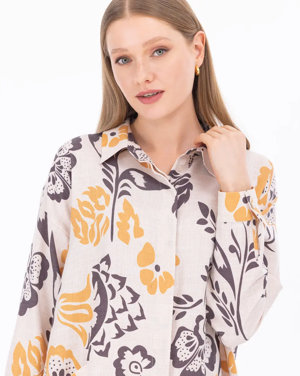 Floral Patterned Shirt Collar Tunic
