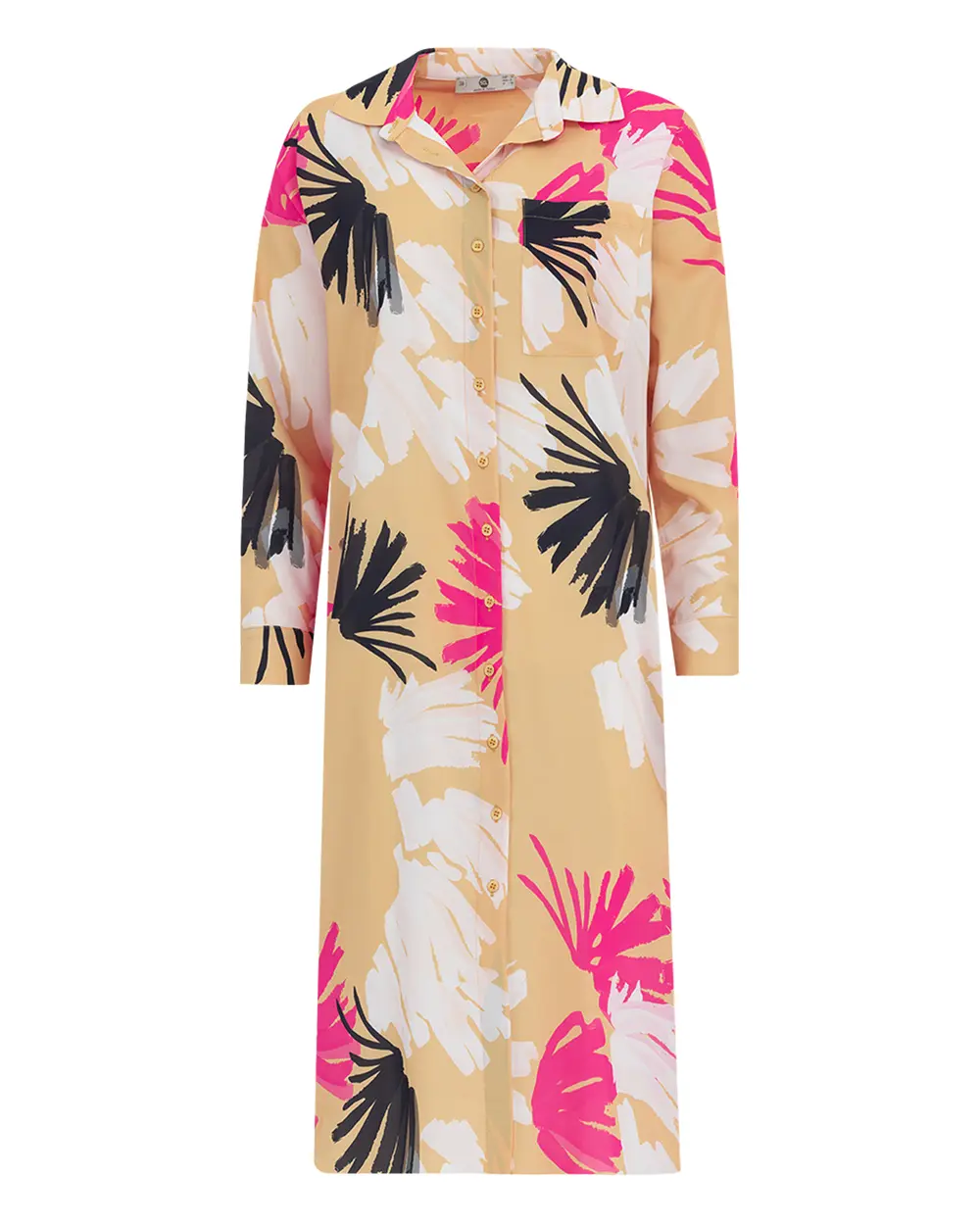 Tropical Patterned Low Sleeve Shirt Collar Tunic