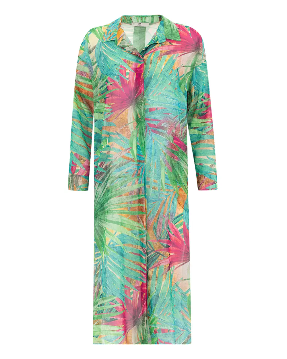 Tropical Patterned Low Sleeve Chiffon Tuni
