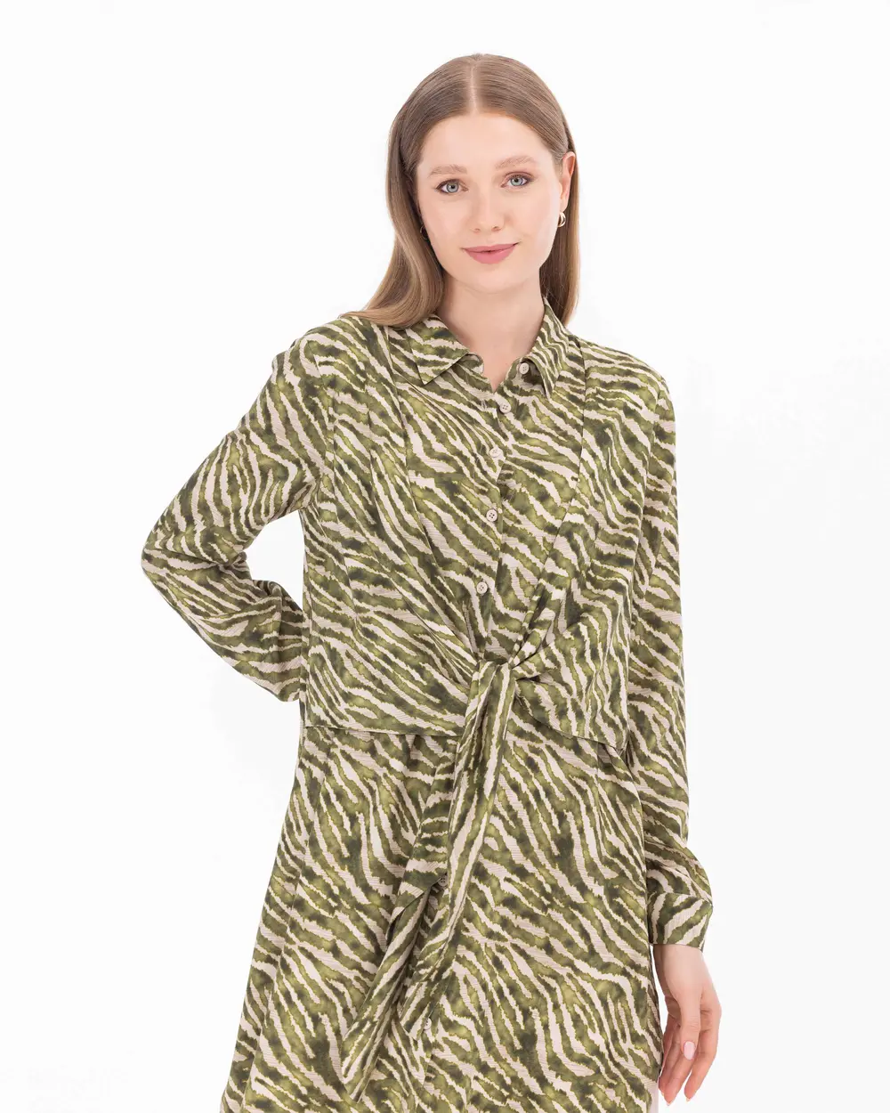 Zebra Pattern Tie Detailed Tunic