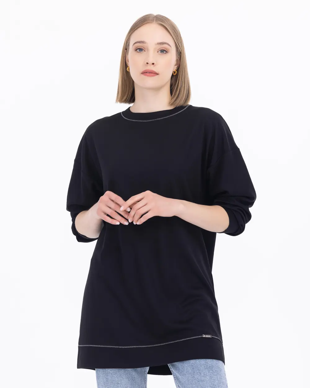 Basic Round Neck Knitted Fabric Tunic