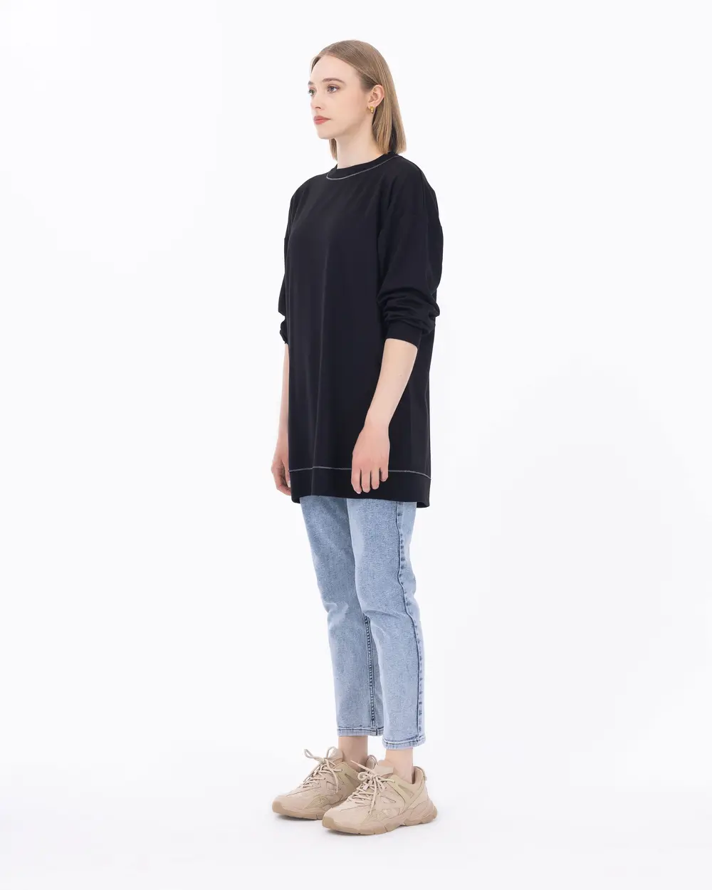 Basic Round Neck Knitted Fabric Tunic