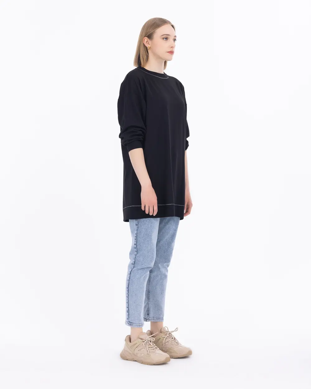 Basic Round Neck Knitted Fabric Tunic