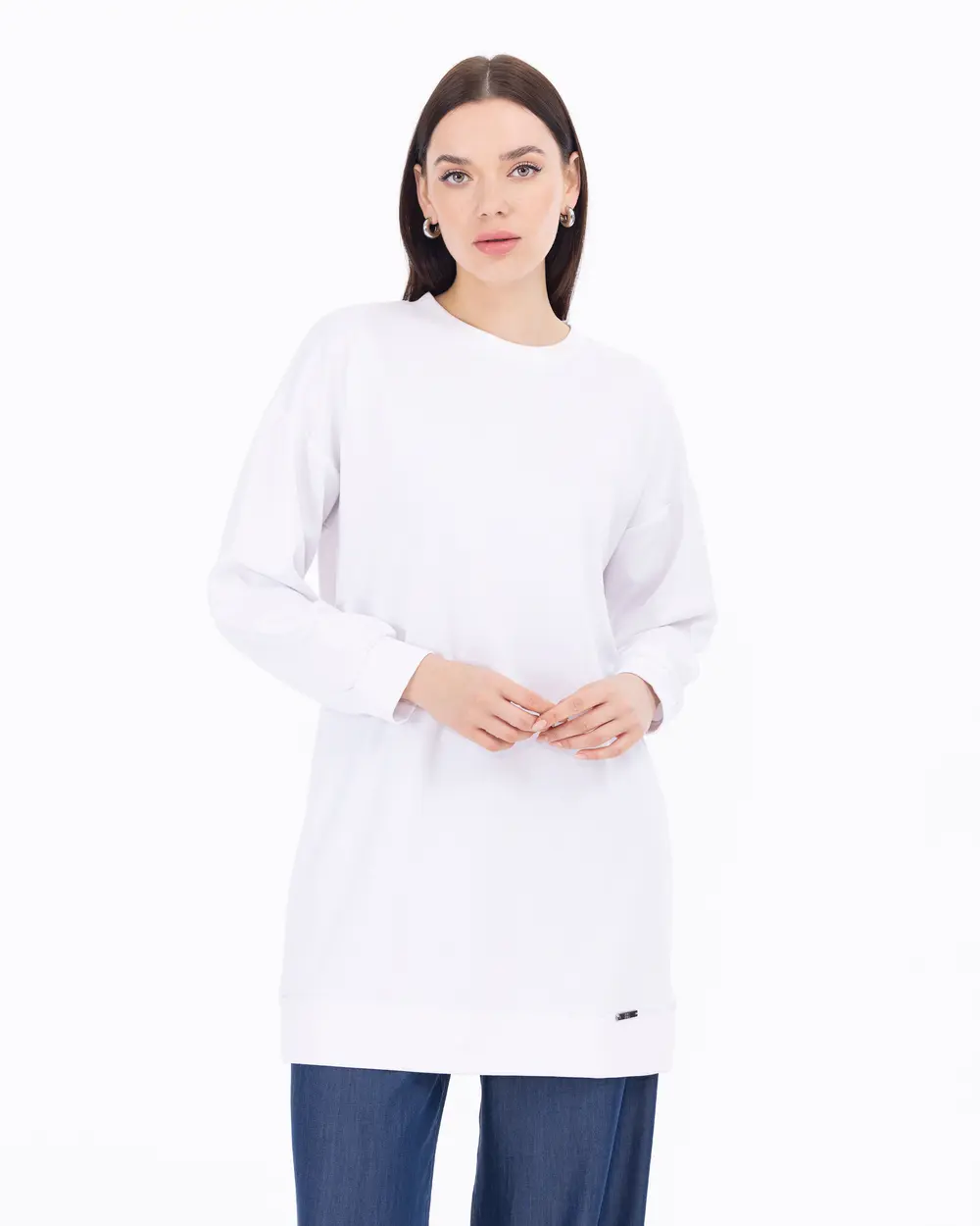 Basic Round Neck Knitted Fabric Tunic