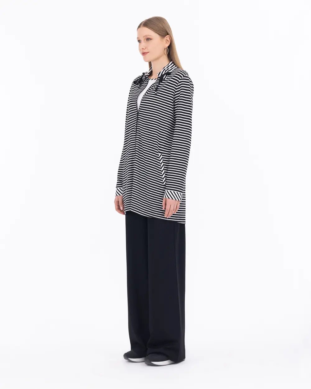 Shirt Collar Striped Jacket With Inner Blouse