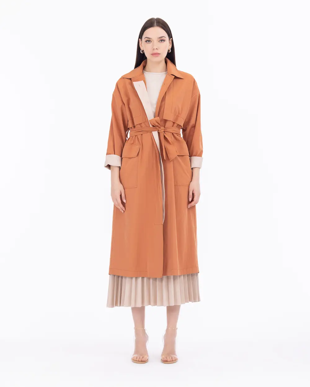 Belted Low Sleeve Classic Trench Coat