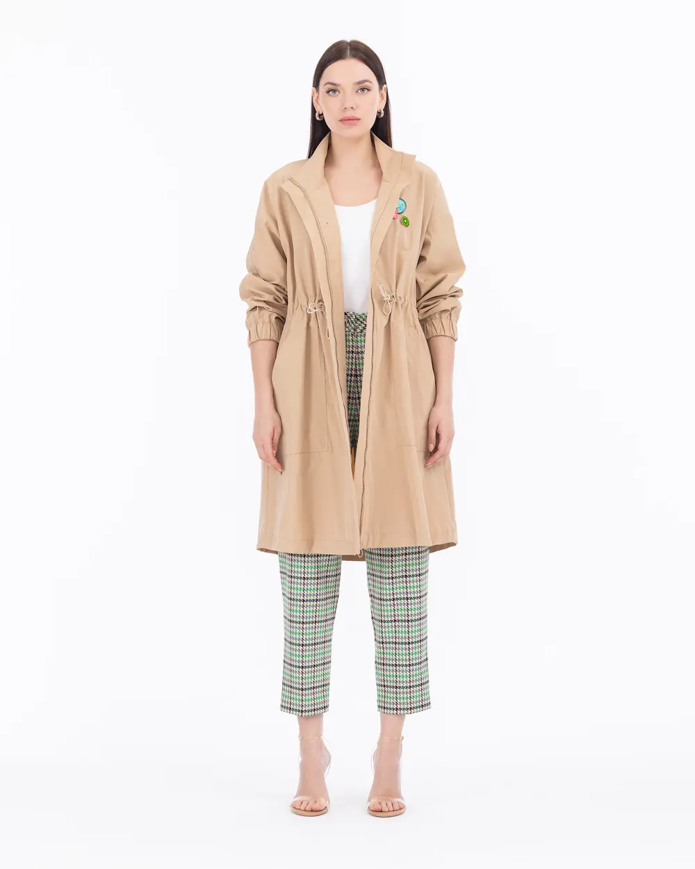 Straight Collar Accessorized Sports Trench Coat