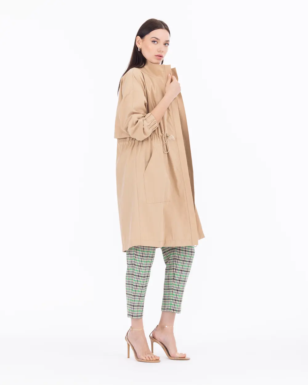 Straight Collar Accessorized Sports Trench Coat