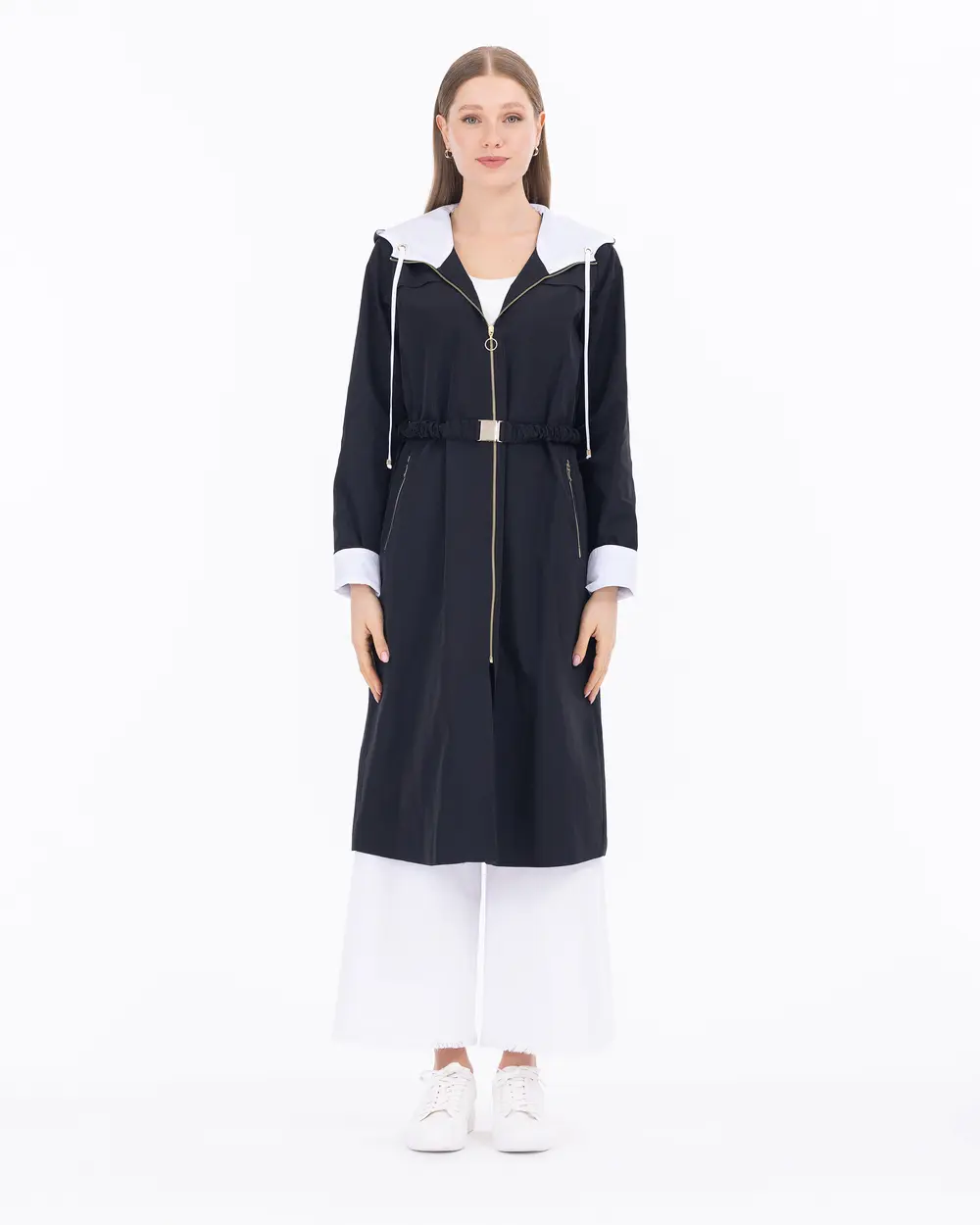 Hooded Collar Belted Trench Coat